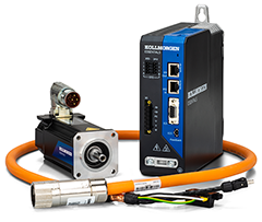 Example of a Kollmorgen Essentials System with a Kollmorgen Essentials Drive ("KED"), Kollmorgen Essentials Motor ("KEM"), and Kollmorgen Essentials cable.