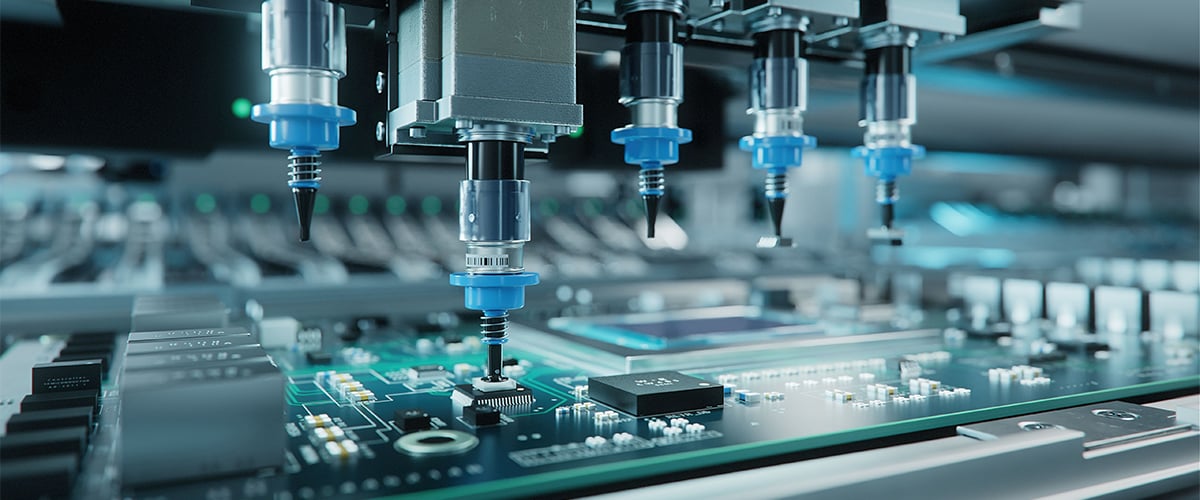 Automatic Pick and Place machine installing components on circuit board